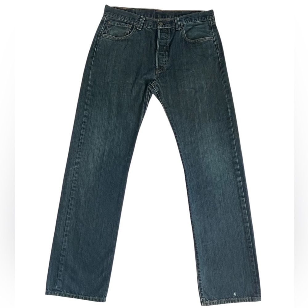 Levi’s 501 Button Fly 34x34 Distressed Medium Wash Straight Fit Mens Jeans